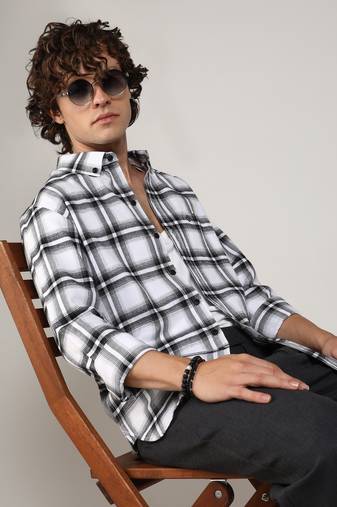 Men's chalk white & midnight black brushed buffalo check shirt