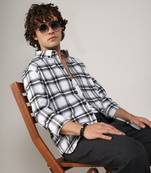 Men's chalk white & midnight black brushed buffalo check shirt