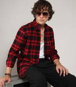 Men's midnight black & scarlet red brushed buffalo check shirt