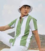 Men's pistachio green & ivory white balanced striped shirt