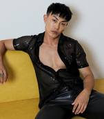 Men's onyx black sheer sequin shirt