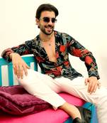 Men's crimson red & teal green artistic block shirt