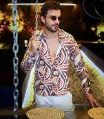 Men's charcoal grey & mocha brown marble foliage shirt