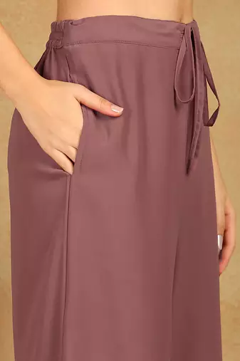 women mauve georgette solid embroidered straight kurta palazzo with dupatta