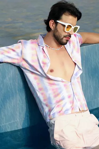 Men's lavender & pale orange relaxed ombre shirt