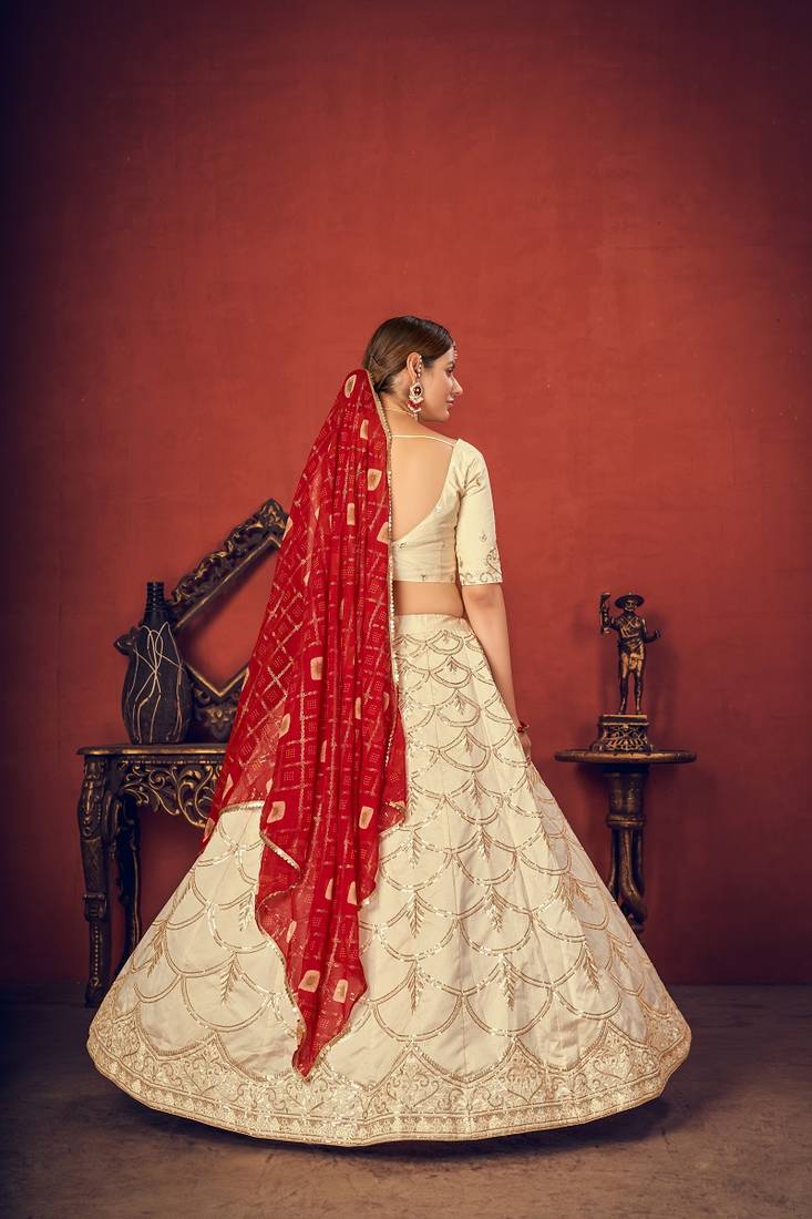 Beautiful Art Silk White Lehenga Choli Set With Dupatta