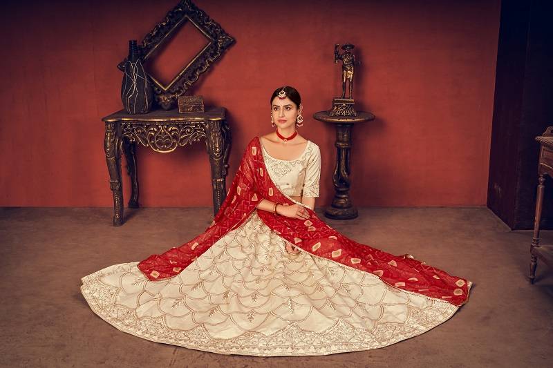 Beautiful Art Silk White Lehenga Choli Set With Dupatta