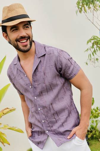 Men's plum purple embroidered heathered shirt