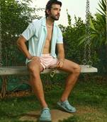 Men's mint green embroidered zig-zag shirt