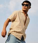 Men's beige embroidered flora shirt