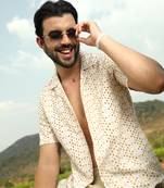 Men's off-white & tan brown embroidered circular shirt