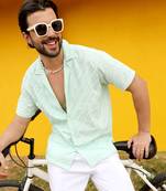 Men's mint green embroidered striped shirt