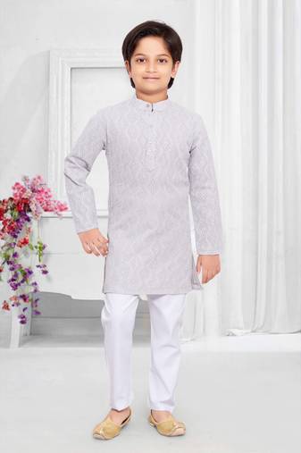 Grey embroidered boys Kurta Pyjama Set 