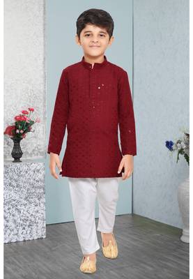 Maroon embroidered boys Kurta Pyjama Set  1