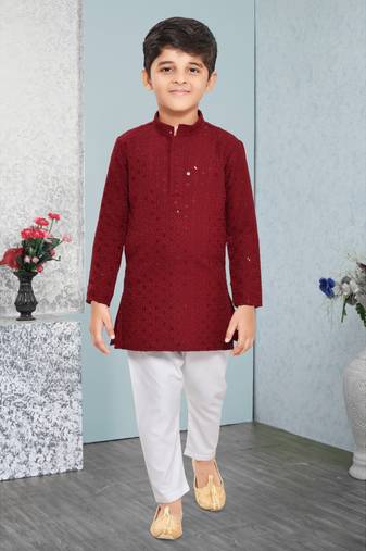 Maroon embroidered boys Kurta Pyjama Set 