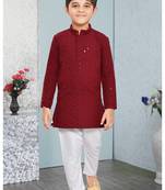 Maroon embroidered boys Kurta Pyjama Set 