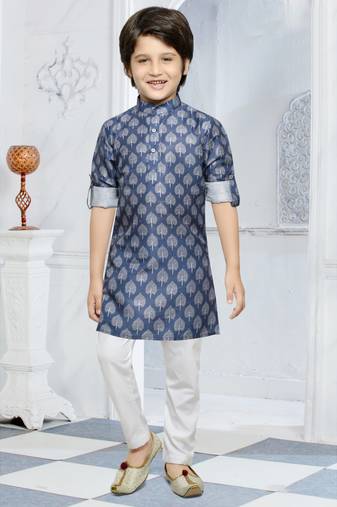 Grey printed boys Kurta Pyjama Set 