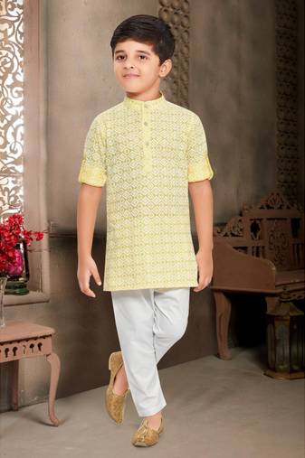Gold embroidered boys Kurta Pyjama Set 
