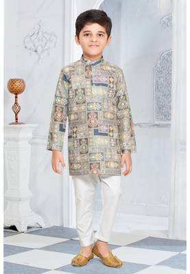 Grey printed boys Kurta Pyjama Set  1