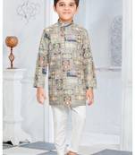 Grey printed boys Kurta Pyjama Set 