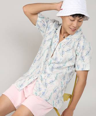 Men's ivory white & icy blue flora tint shirt 1