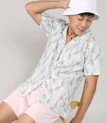 Men's ivory white & icy blue flora tint shirt