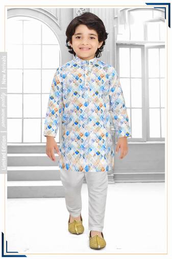 S blue printed boys Kurta Pyjama Set 
