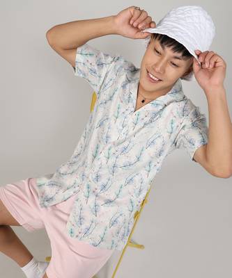 Men's ivory white & icy blue flora tint shirt 2