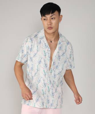 Men's ivory white & icy blue flora tint shirt 3