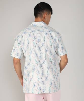 Men's ivory white & icy blue flora tint shirt 4