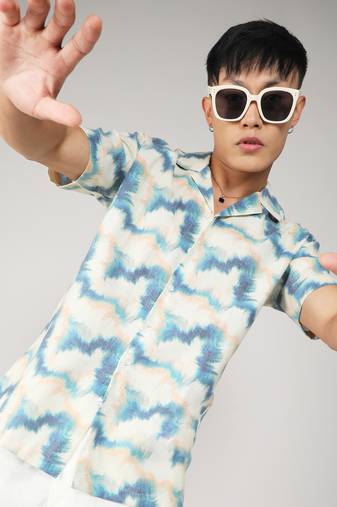 Men's navy blue & off-white ombre lined shirt