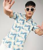 Men's navy blue & off-white ombre lined shirt