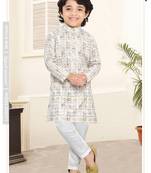 Cream printed boys Kurta Pyjama Set 