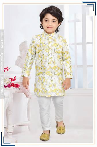 Gold printed boys Kurta Pyjama Set 