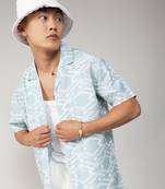 Men's icy blue geometric overlap shirt