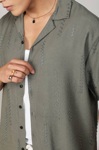 Men's olive green embroidered twist shirt
