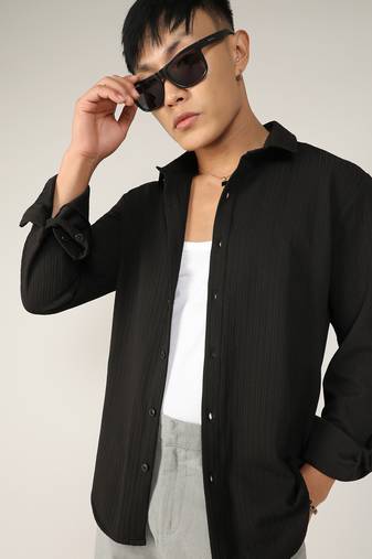 Men's onyx black stripe-creased shirt