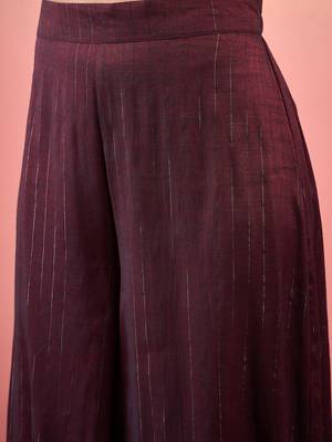 WINE DOUBLE TONE LUREX V NECK FLARED KURTA SET 4