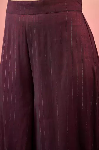 WINE DOUBLE TONE LUREX V NECK FLARED KURTA SET