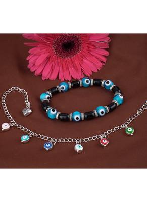 Handmade rakhi combo couple pair sky blue evil and colorful evil eye silver plated bracelet for bhaiya bhabhi 2