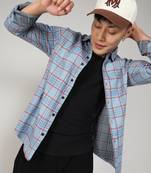 Men's light blue tartan plaid shirt