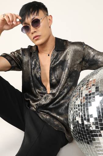 Men's midnight black & metallic gold metallic ombre shirt