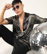 Men's midnight black & metallic gold metallic ombre shirt