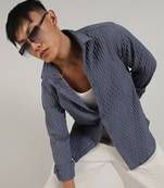 Men's prussian blue crinkled-weave shirt