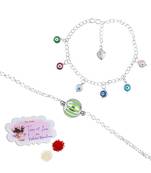 Handmade rakhi combo couple pair green silver bead bracelet and colorful evil eye for bhaiya bhabhi