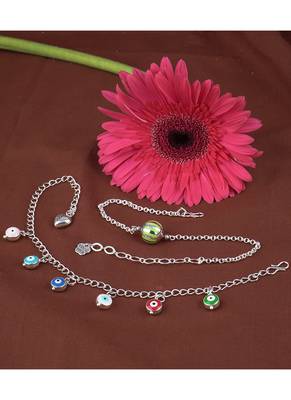 Handmade rakhi combo couple pair green silver bead bracelet and colorful evil eye for bhaiya bhabhi 2