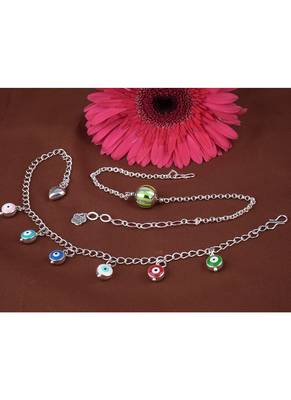 Handmade rakhi combo couple pair green silver bead bracelet and colorful evil eye for bhaiya bhabhi 3