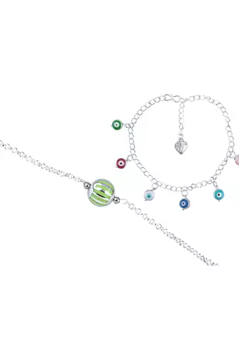 Handmade rakhi combo couple pair green silver bead bracelet and colorful evil eye for bhaiya bhabhi