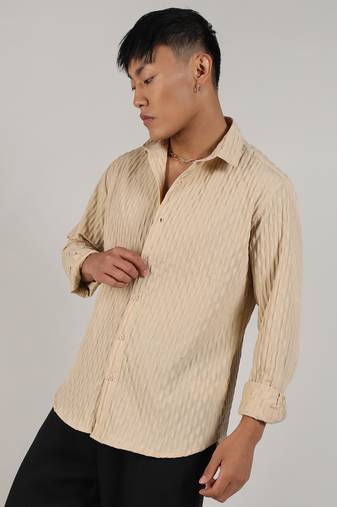 Men's butter yellow crinkled-weave shirt