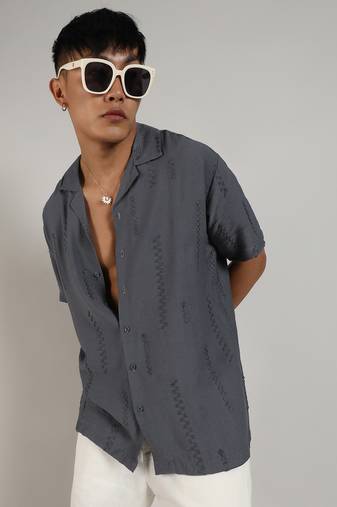 Men's ash grey embroidered twist shirt